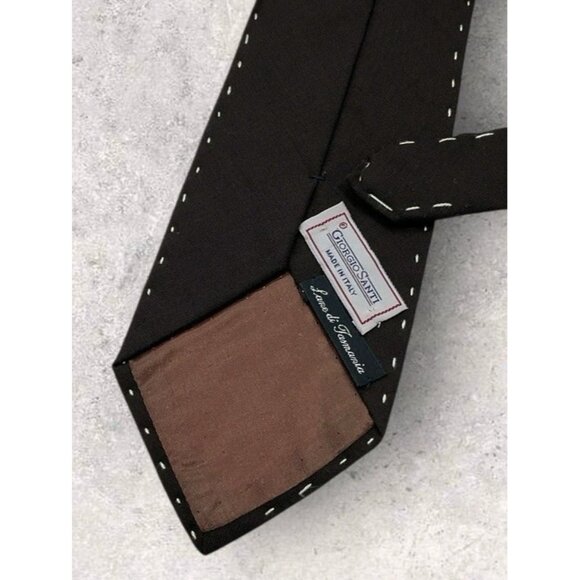 GIORGIO SANTI Wool Tie ITALY XL Solid Brown Sewn Edge W:3.7" EUC - Picture 4 of 6